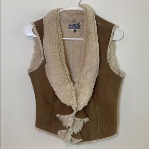 Brown suede vest with faux fur inside.